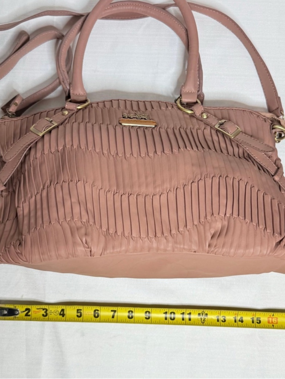 COACH 2WAY Madison Gathered 2-Way Tote Leather Handbag Blush Pink Crossbody - Picture 8 of 12